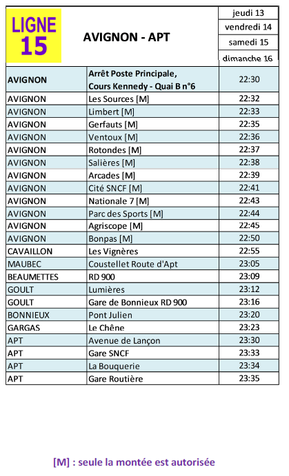 Transdev Vaucluse - Zou 84 - Retours Nocturnes Pour Le Festival D'avignon  2017 Du 13 Au 16 Juillet